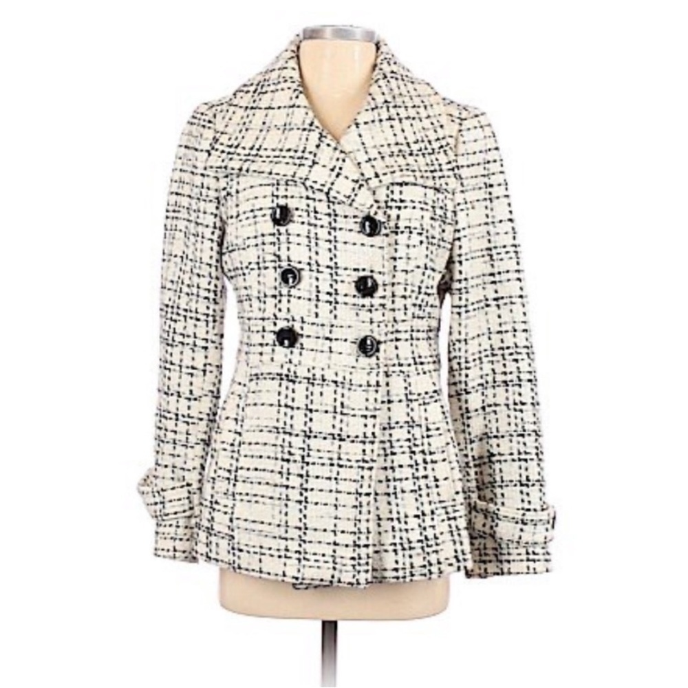 White House Black Market Tweed Wool Blend Pea Coat | Size XXS